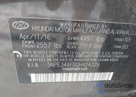 2016 Hyundai Sonata Sport z USA, uszkodzony, nr VIN 5NPE34AF0GH424329